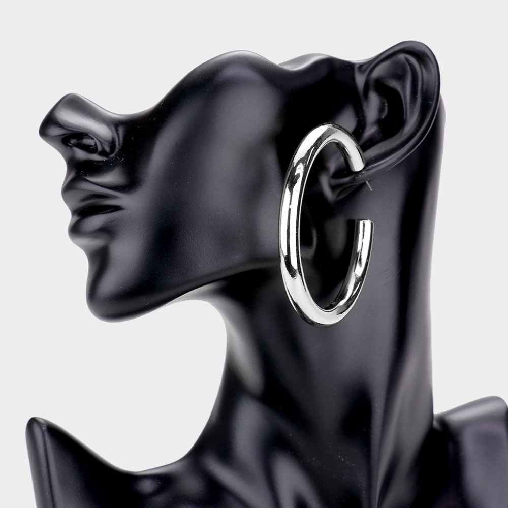 Silver Hoop Earrings 2.25" Chunky Cute Casual Simple Jewelry Fashion Accessories